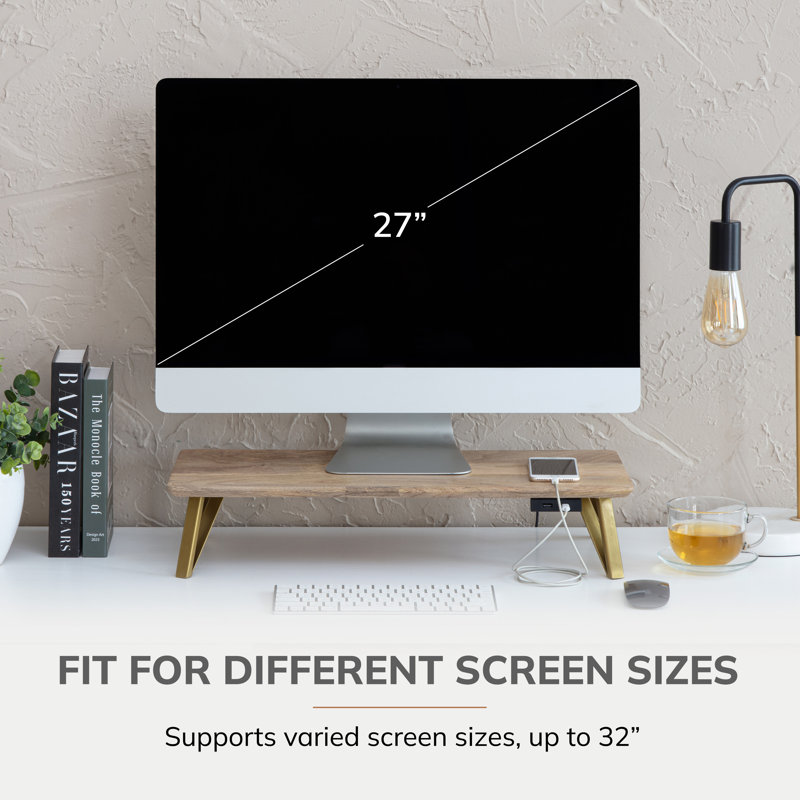 Support pour écran avec port USB Lameek, Naturel / Or, 24 pouces