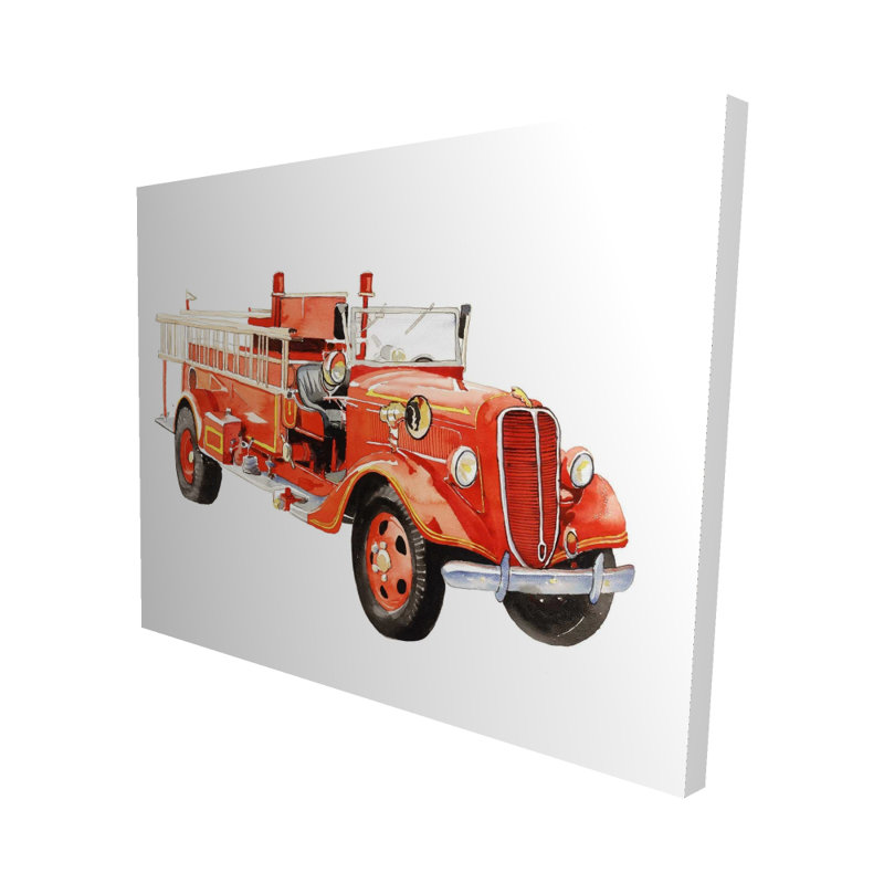 Camion de pompier rétro, reproduction d'art sur toile rouge