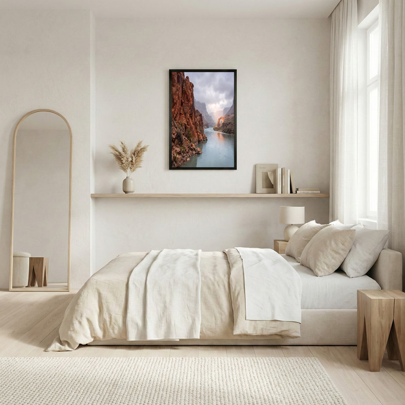 «Red Sandstone Canyon River» et art mural sur toile en pierre naturelle, H 32 po x l 48 po
