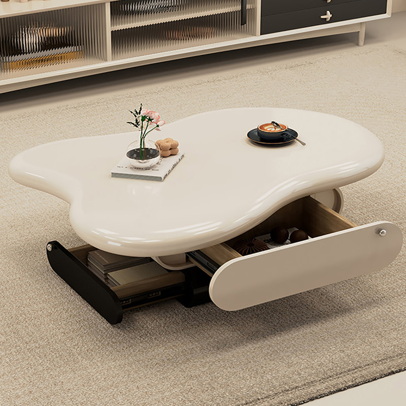 Table basse à piédestal avec rangement, H 14,2 po x L 51,2 po x l 23,6 po, Beige