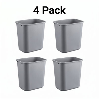 7 Gallon Gray Rectangular Commercial Plastic Wastebasket | Set of 4
