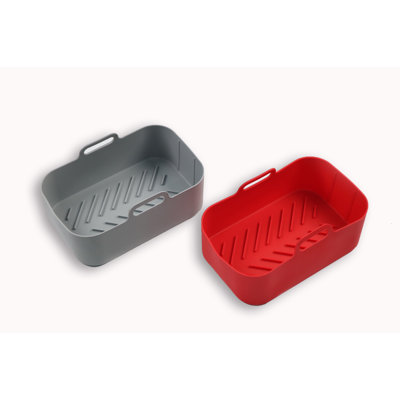 Doublure de friteuse rectangulaire en silicone 2 pièces (rouge et gris)