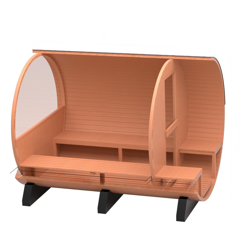 6 Person Outdoor Patchwork Red Cedar Traditional Steam Barrel Sauna With Half-Viewing Window