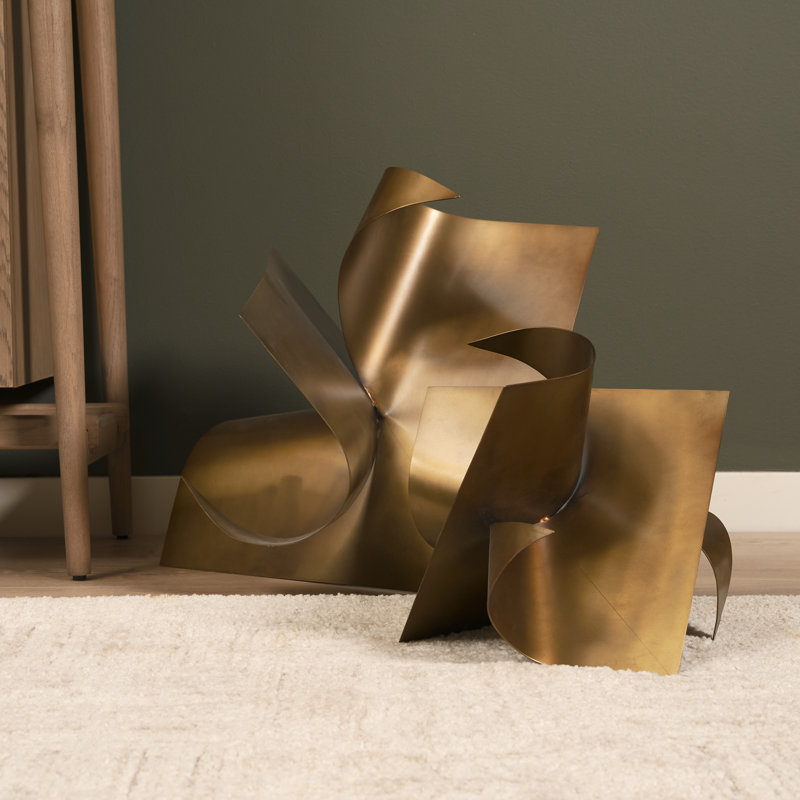 Bishock Metal Abstract Sculpture, 11.81" H x 11.81" W x 11.81" D, Antique Gold