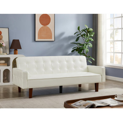 Button Pu Leather Sofa Bed - Contemporary Convertible Couch For Living Room & Bedroom