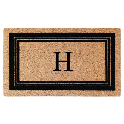 Paillasson monogrammé avec bordure classique en PVC naturel avec envers en PVC - robuste, anti-perte et facile à nettoyer
