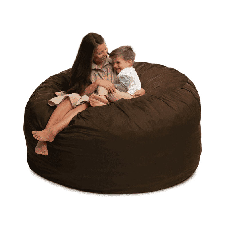  | Fauteuil à billes 6 pi | Rembourrage en mousse - Housse lavable amovible, suède brun, Brun