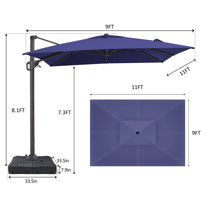128' X 104' Rectangular Cantilever Umbrella with Weighted Base, Marine