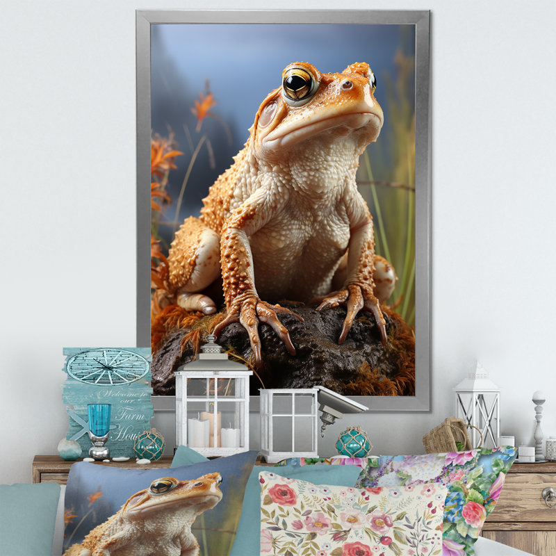 Portrait de grenouille classique sur toile, H 32 po x l 24 po x P 1 po, Cadre simple argenté