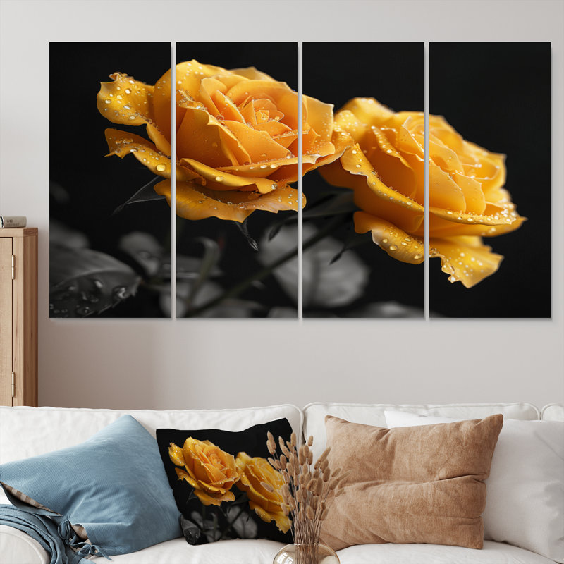 Ensemble de salon monochromes roses et jaunes Bloom II - Roses, H 32 po x l 64 po