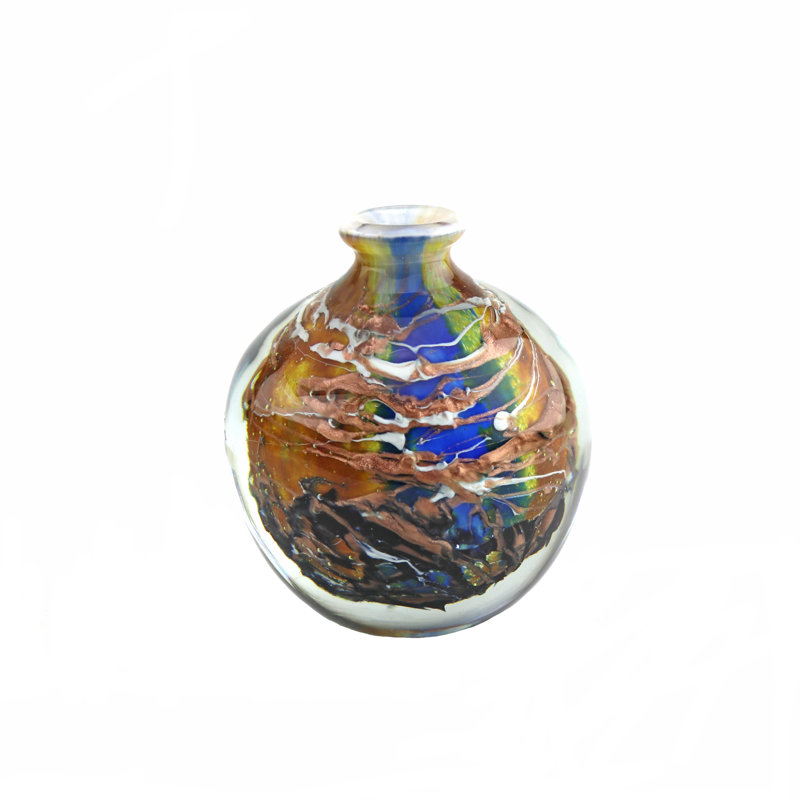 Lutin European Art Glass Vase Mediterranee, Blue/Yellow