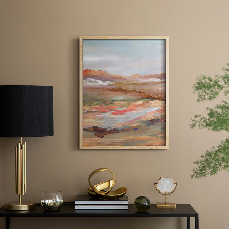 Reproduction encadrée peinte de paysage désertique - bois massif, H 21 po x l 17 po, Naturel