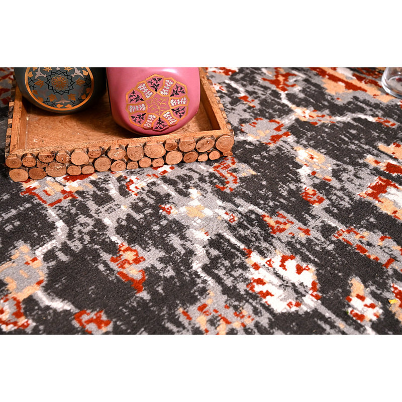 Tapis marocain gris foncé / rouge, Rectangle 3 pi 6 po x 5 pi 6 po