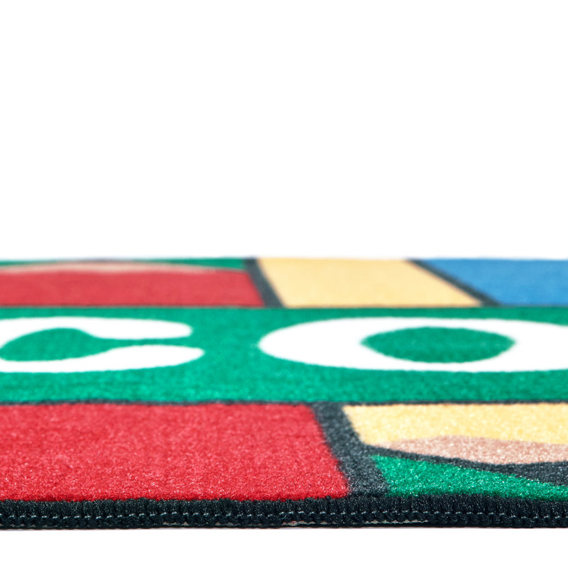 Welcome Classroom No Skid Tufted Blue/Green/Orange Area Rug, Rectangle 3' x 4'6"