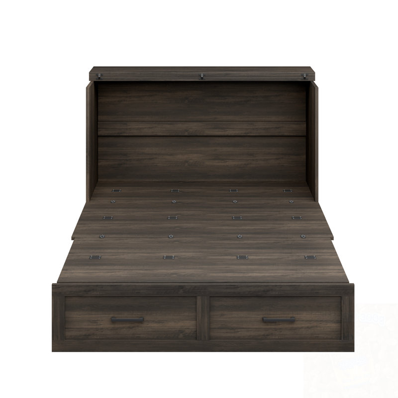 Lit escamotable double avec station de charge et tiroir de rangement, Gris