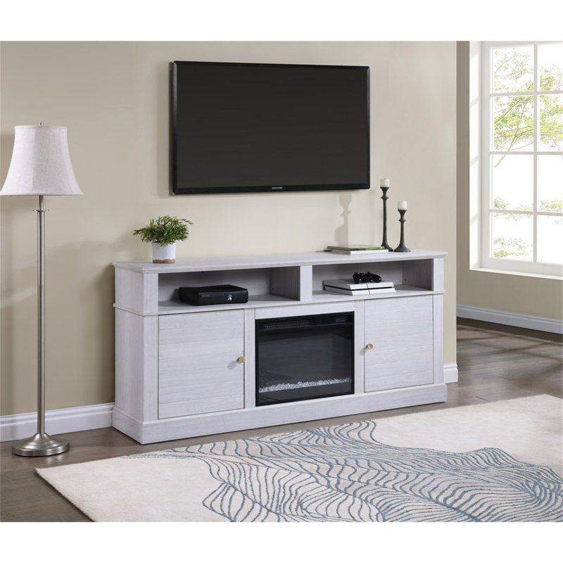 Meuble télé avec foyer et chauffage Iris, White Walnut