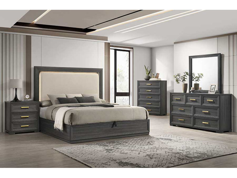 Ensemble de chambre avec grand lit 5 pièces 2041 Highland, Gris anthracite, Grand