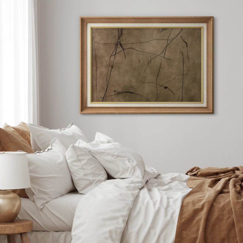 «Earthy Tones», art abstrait linéaire sur toile, H 26 po x l 36 po x P 1,5 po, Cadre naturel de qualité supérieure