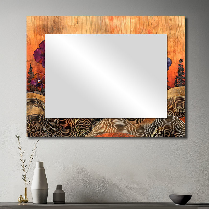 «Pansies Farm Landscape On Wood River I», art mural miroir décoratif floral, imprimé sur métal, 30 po x 40 po