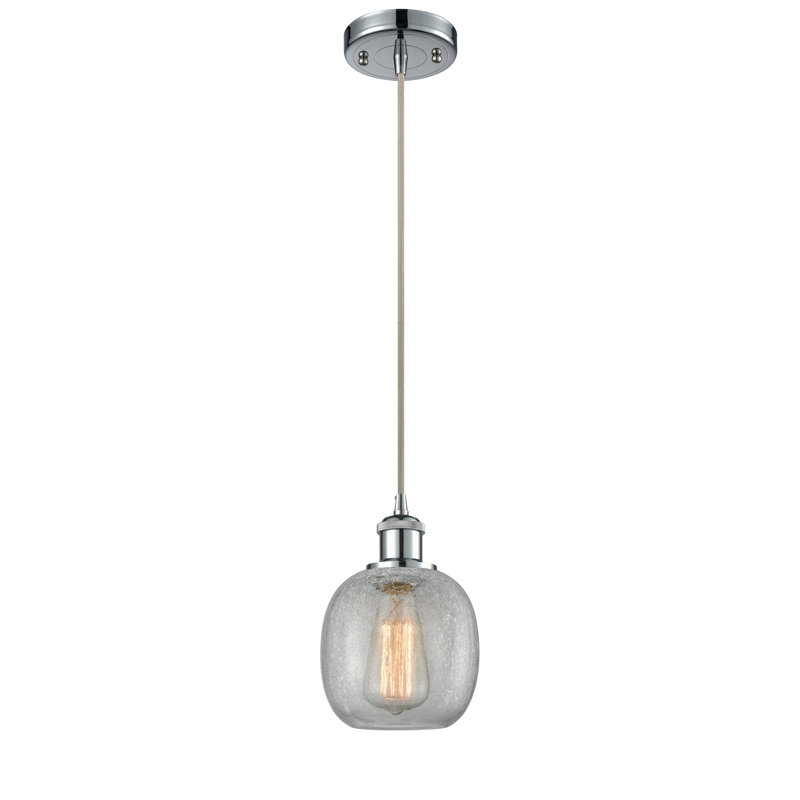 Carlucci 1 - Light Single Pendant, Polished Chrome, Clear Crackle