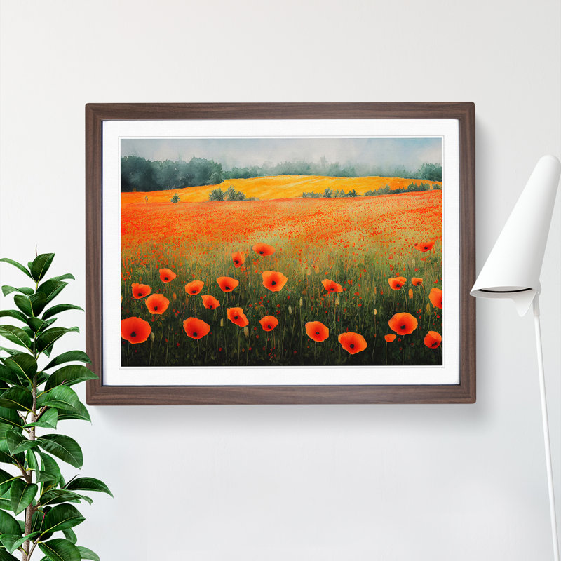 Poppy Field Watercolour Vol.3 - Framed Print, Walnut, 34cm H x 46cm W x 2cm D