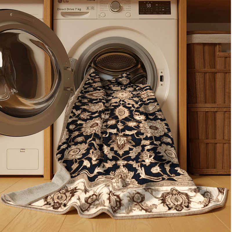 Tapis beige lavable à la machine, Rond 4 pi
