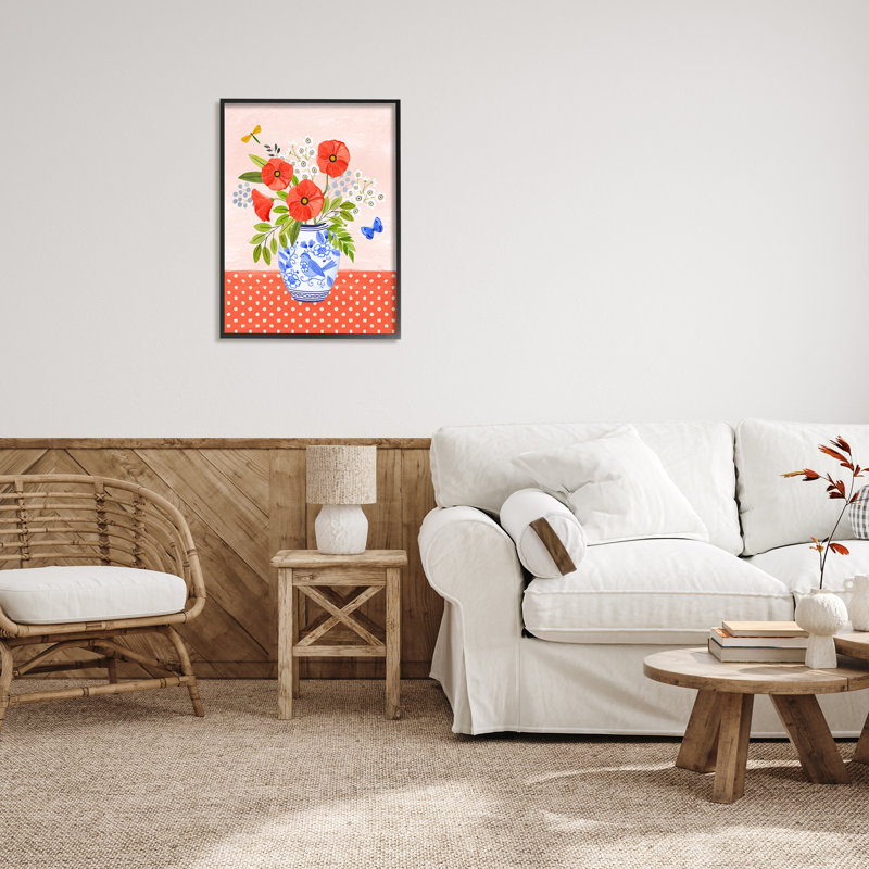 Bb-318-«Bright Bouquet On Polka Dots» encadré sur bois par Sharon Lee, Giclée encadrée noir minuit