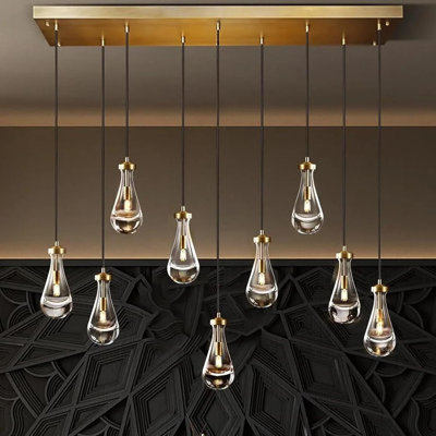 Lustre à 9 lumières effet goutte de pluie pour salle à manger, suspension en forme de larme, lampe suspendue à corde réglable pour plafond
