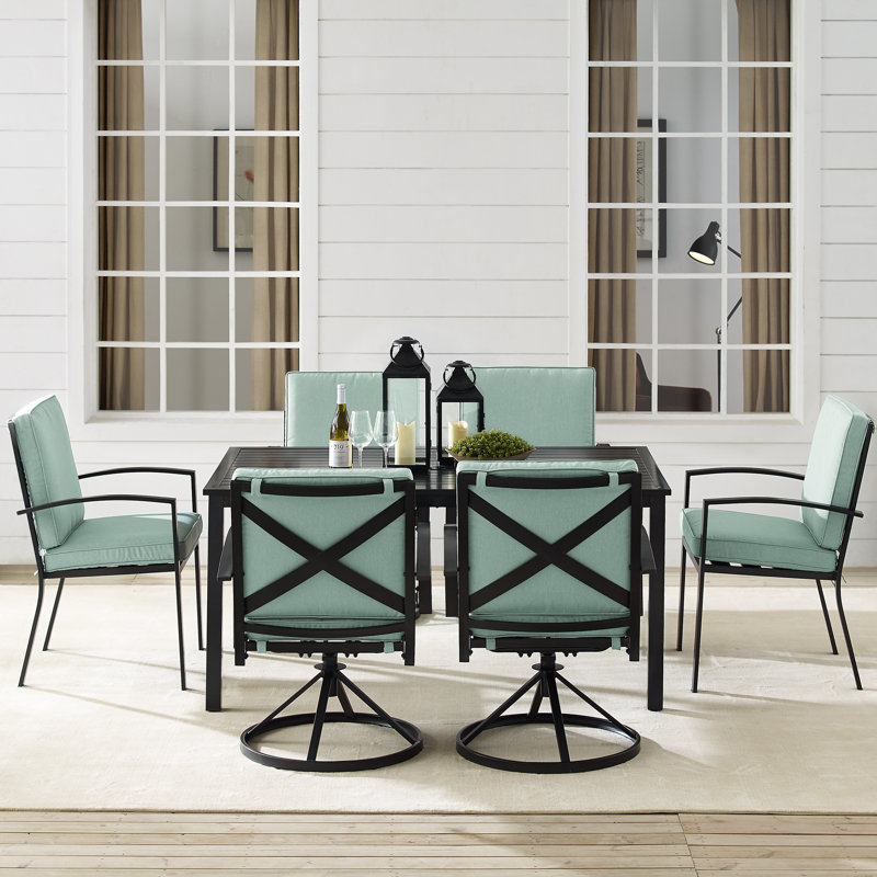 Halles 6 - Person Patio Dining Set with Rectangular Table , Cushions Included, Mist