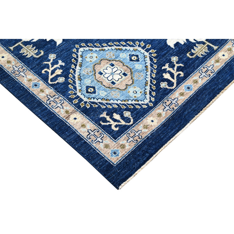 Hand Knotted Wool Area Rug in Blue