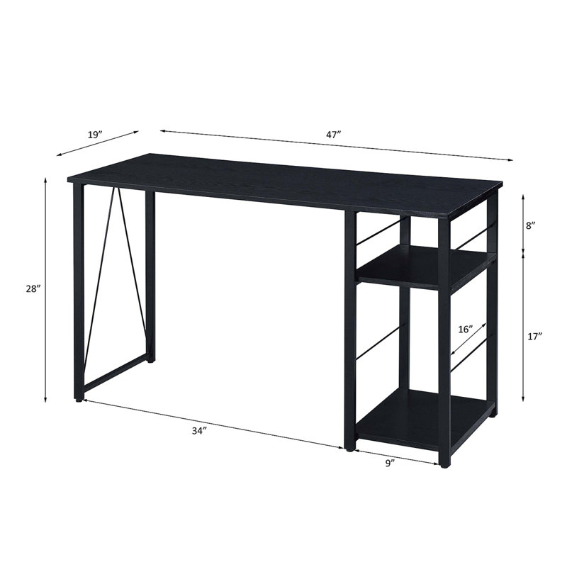 Bureau d'écriture rectangulaire avec tablette à 2 niveaux, Noir