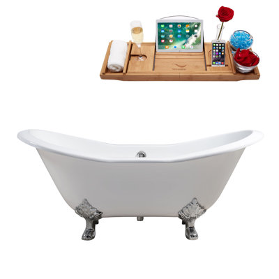 Baignoire de trempage sur pattes 61 "avec drain, pattes et plateau en bambou 61" Streamline