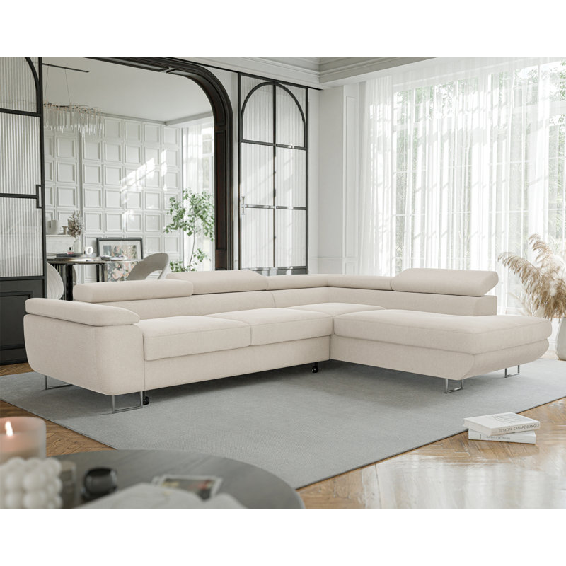 4 Seater Sofa Bed, Cream, Right Hand Facing