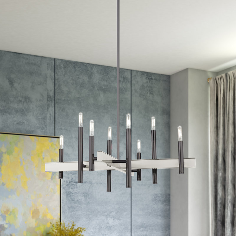 Lustre linéaire moderne Spoutnik à 8 lumières Oiti, Noir chromé