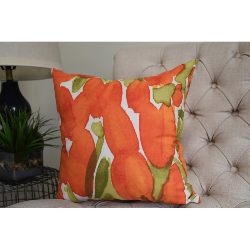 Sunset Tulip Floral Reversible Throw Pillow, 20" x 20", Orange, Outdoor
