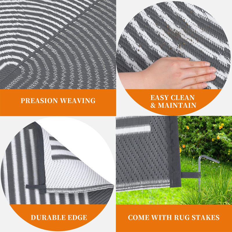9x12ft (270x360cm) Grey & White Waterproof Reversible Outdoor Rug, Large Plastic Straw Patio Carpet, All-Weather Easy-Care Foldable Mat for Deck Balcony Camping RV
