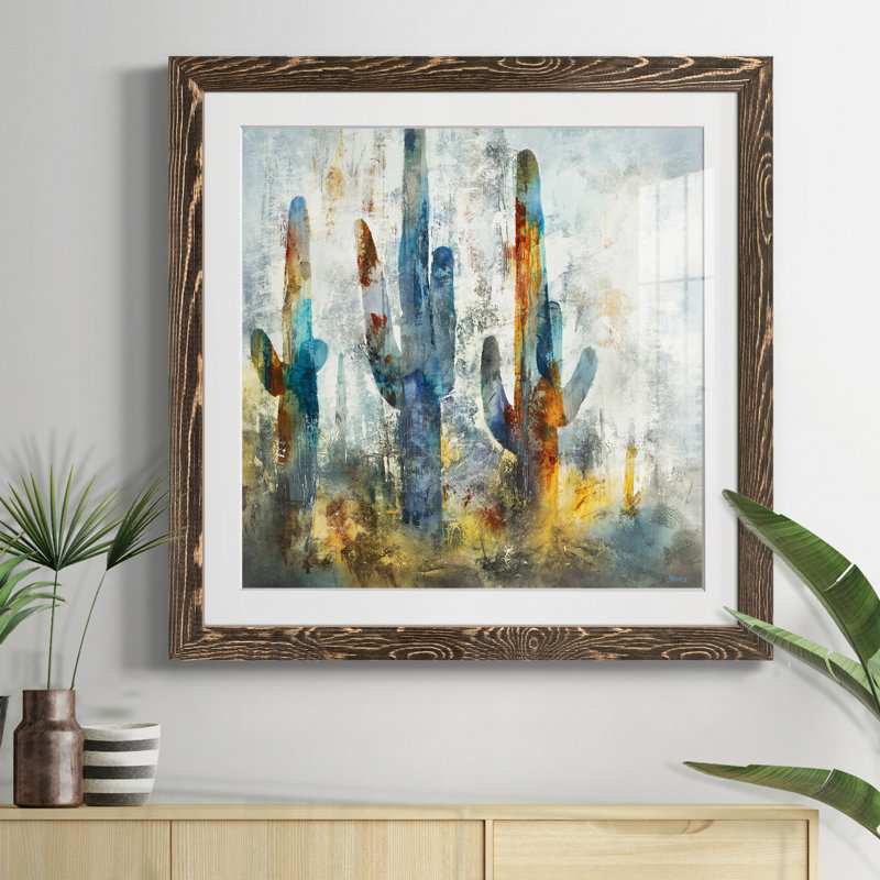 " Saguaro Forest " Painting Print, Walnut Framed, 35.5" H x 35.5" W x 1.5" D