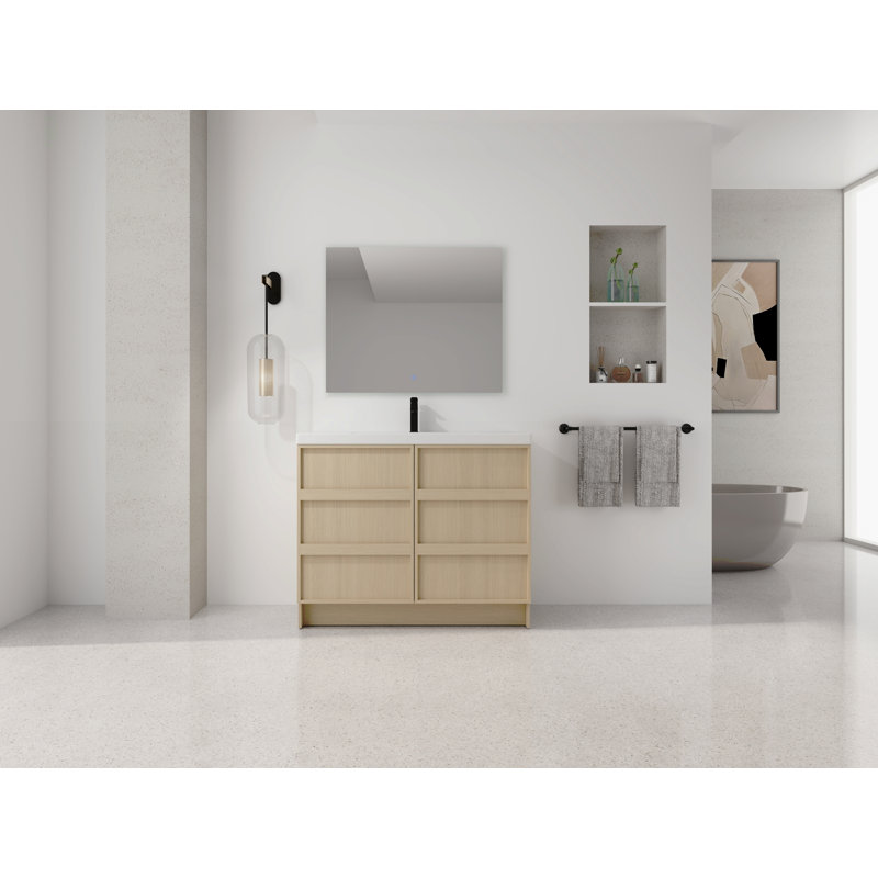 Meuble-lavabo autoportant de 42 po avec lavabo en résine et 2 portes d'armoire à fermeture en douceur, contreplaqué (KD-PACKING)