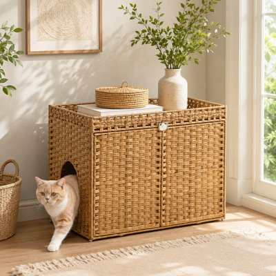 Enceinte de litière en rotin naturel 30 po, tapis et crochets