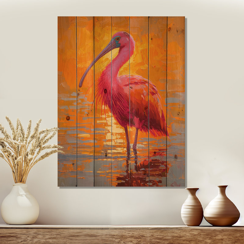 Écarlate, oiseau dans le lac - Décoration murale en bois d'oiseau - sur bois de pin naturel, H 20 po x l 10 po x P 0,78 po