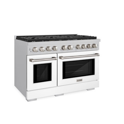 Zline 48 In. 6.7 Cu. Ft. 8 Burner Double Oven Gas Range In Stainless Steel With White Matte Doors