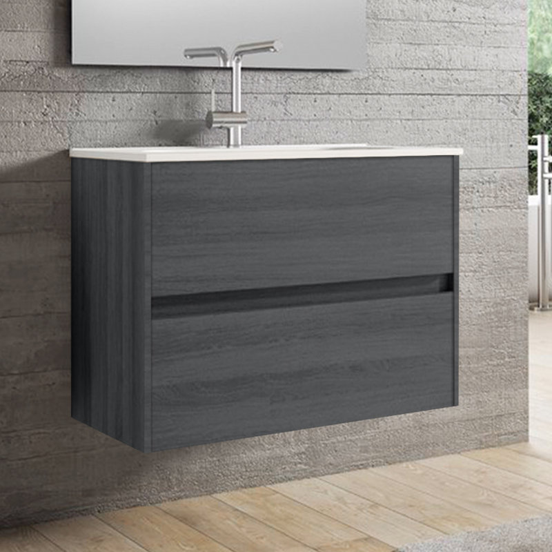 Alba 80cm 2 Drawer Basin Unit, Grey Oak