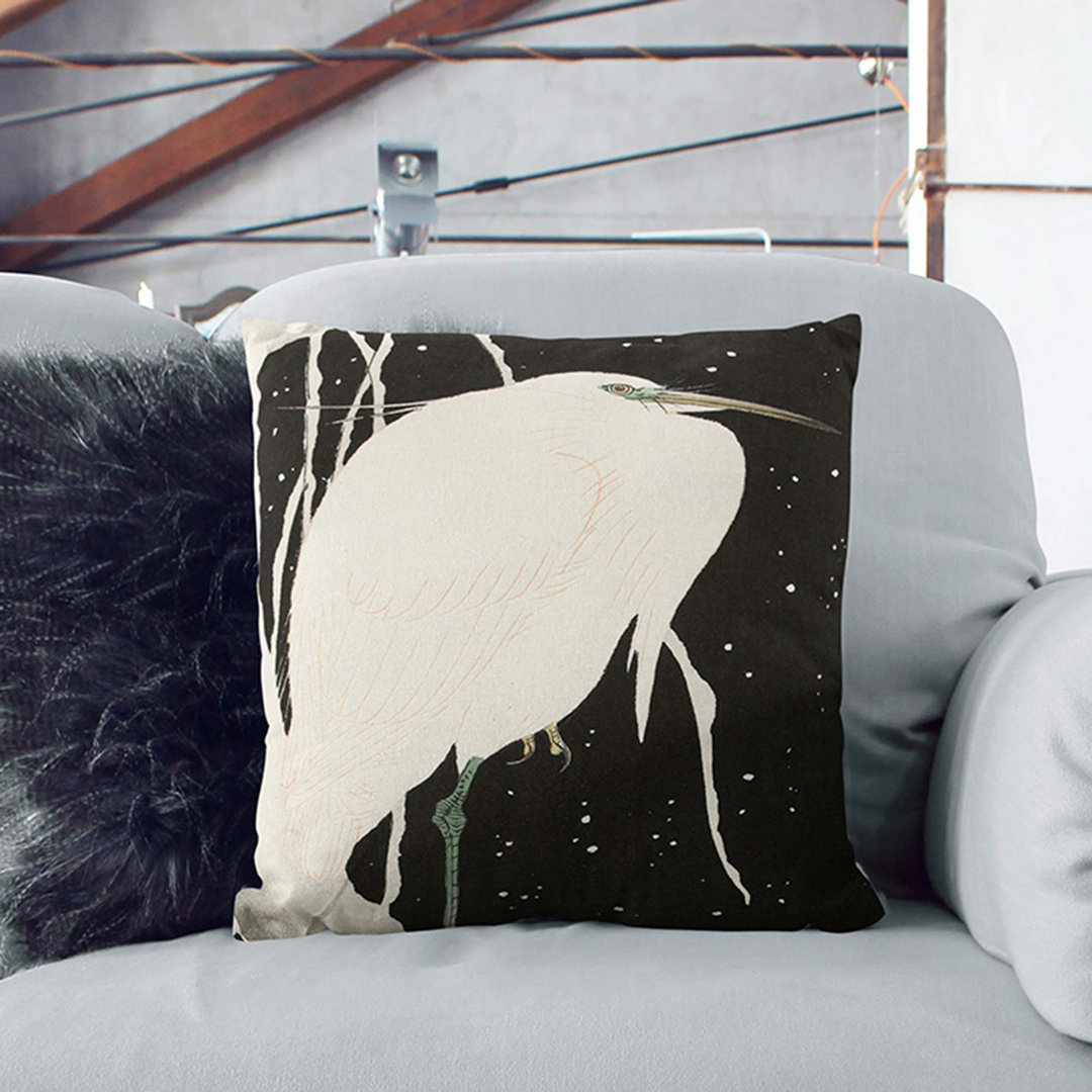 Heron in the Snow by Ohara Koson Cushion with Filling