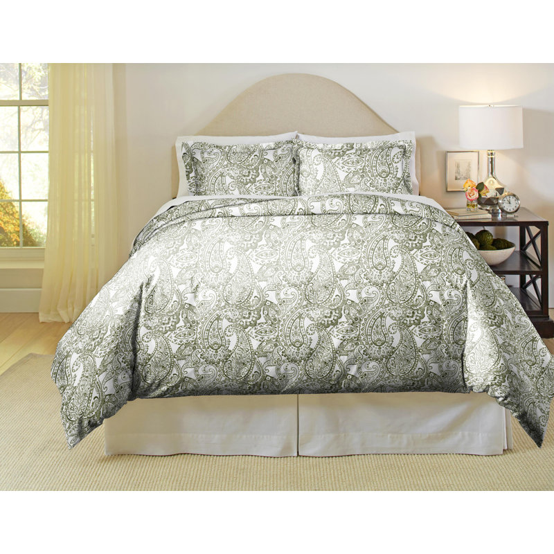Boho Percale Paisley Duvet Cover, Queen Duvet Cover + 2 Shams, Green