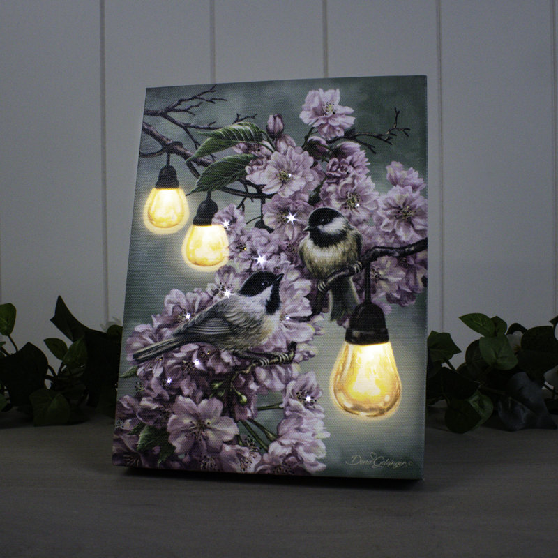 Cherry Blossom Birds 8x6 Mini Lighted Easel Back Canvas