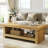Farmhouse Coffee Table, 47" Rectangle Wood Center Table With Open Storage Shelves, Low Profile Cocktail Tea Table For Living Room, Two-tier Accent Center Tables, Thick Base, Natural Oak