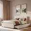 Upholstered Platform Bed With Brick Pattern Headboard And Trundle-800651564