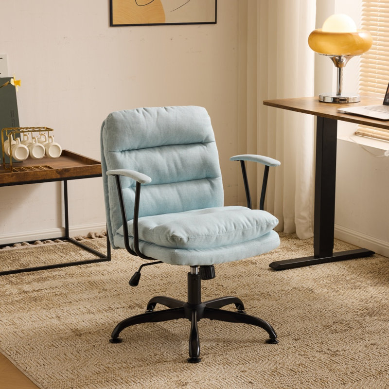 24.4 Inch Upholstered Swivel Office Chair With Leg Pegs And Wheels, Mint Green