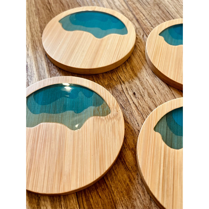 Agate Ceramic Jute Leather Crystal Circle Round 4 Piece Coaster Set