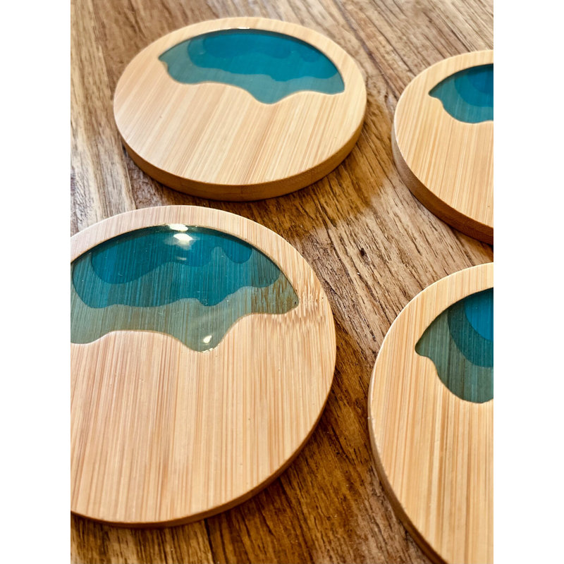 Wood Round 4 Piece Coaster Set